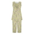 thumbnail image 3 of aohooy Womens Summer 2 Piece Pajama Sets Sleeveless Tops with Capris Pants Floral Print Lounge Ladies Pjs Sets with Pockets 2025 Khaki,M, 3 of 5