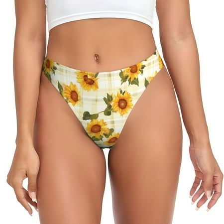 Sigee Light Green Plaid Sunflower for Women s G-String Panty  Low Rise  Soft Lace Perfect for Everyday Wear or Special Occasions-Medium