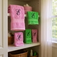 thumbnail image 4 of Personalized Embroidered Terry Cotton Ring Spun Bath Towel, Hand Towel And Washcloth Set - Lime Green Towel Set, Black Fancy Script Initial E, 4 of 7