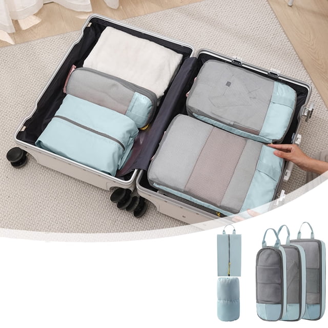 LSLJS Travel Storage Bag Set Hand Carry Large Capacity Clothing Organizing Bag 5 Packing Cubes Set Lightweight Mesh Travel Luggage Organizers with Laundry Bag Oxfordy Travel Storage Bundle
