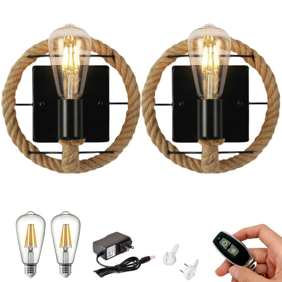 Kiven Battery Operated Wall Lamp, Industrial Iron Cage Wall Sconces, Dimmable Warm White Wall Lighting Fixtures,Set of 2 Vintage Wall Mounted Lamp for Living Room Bedroom Hallway E26 Socket