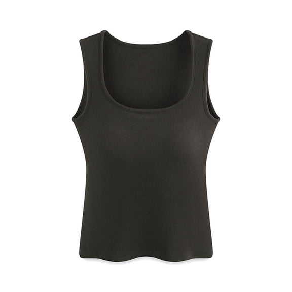 MOJOGO Women's Tight Base Layer Strenchy Square Neck Sleeveless Undershirts with Wide Strap Summer Tank Tops Brown L