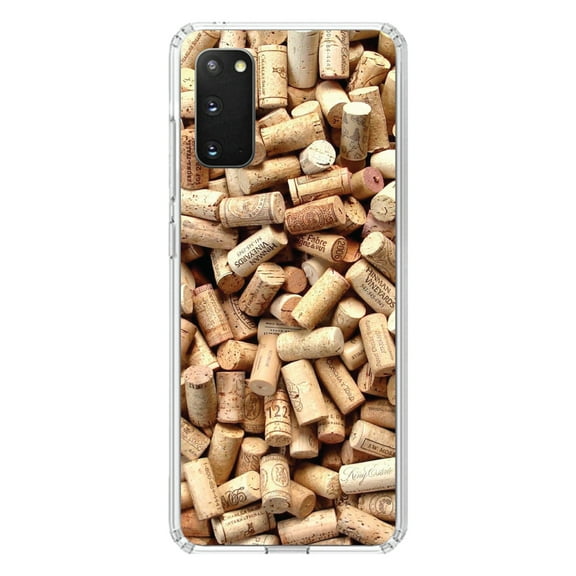 DistinctInk Clear Shockproof Hybrid Case for Galaxy S20 PLUS / 5G (6.7" Screen) - TPU Bumper, Acrylic Back, Tempered Glass Screen Protector - Wine Corks Image Print - Printed Cork Image