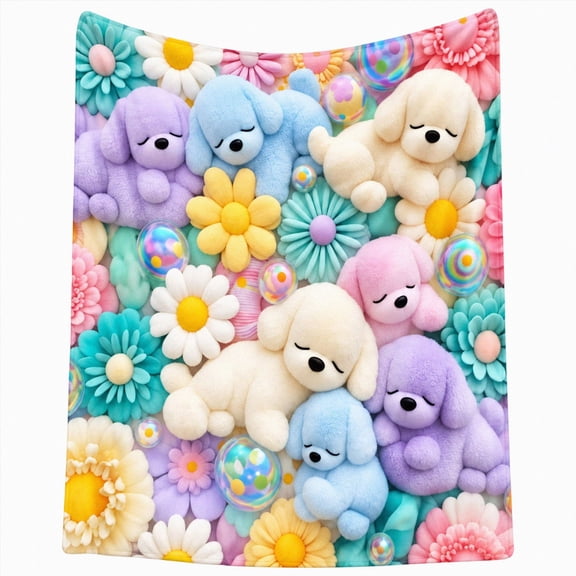 Cloud Soft 3D Plush Throw Blanket, 2027 New Cozy Teddy Bear Blanket, Teddy Pastel Floral Print Blanket