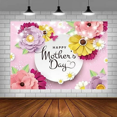 Image of Mother s Day Party Backdrop Love Heart Purple and Pink Flower Photography Background for Women Happy Mother s Day Cake Table Banner Portrait Photo Studio Booth Props 5x3ft