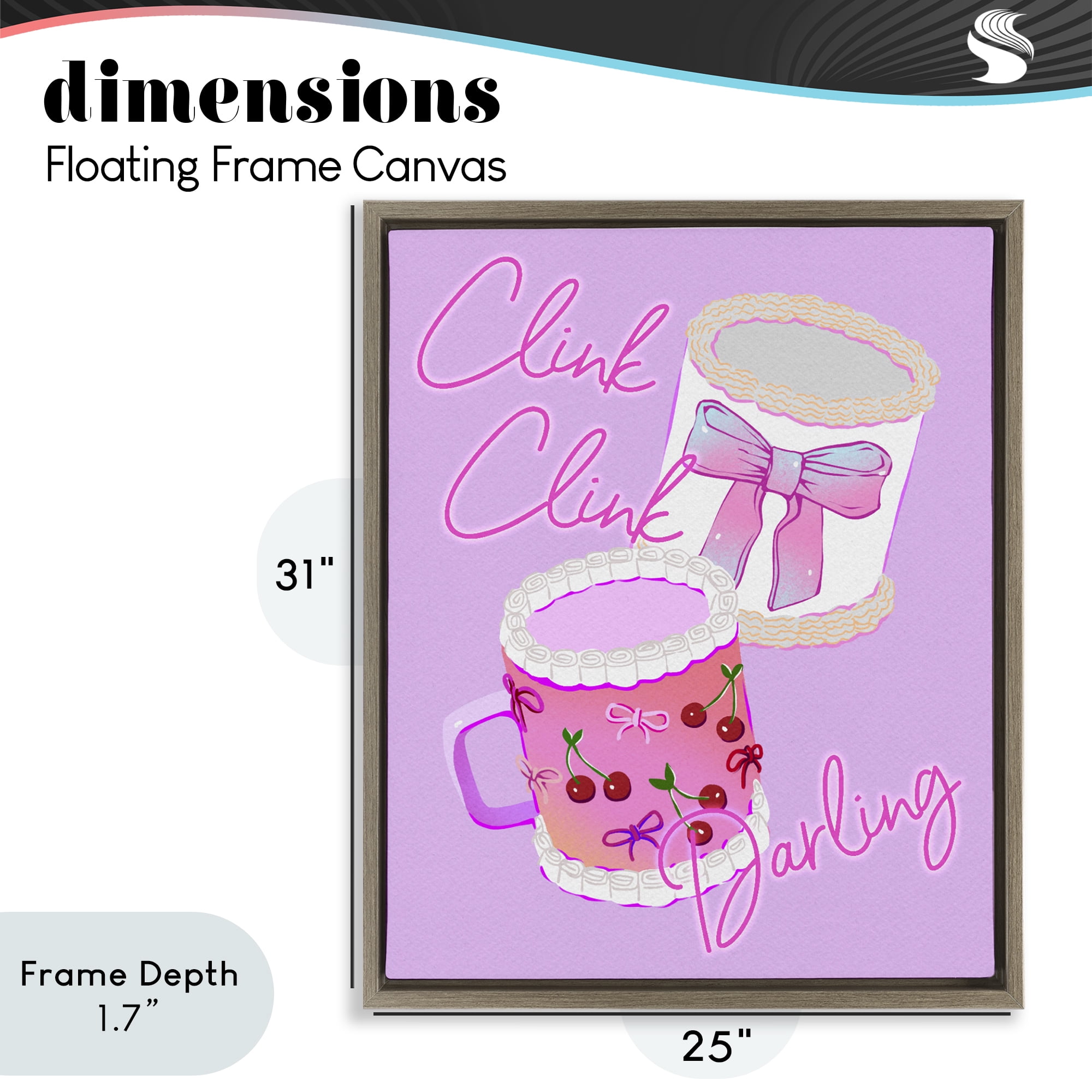 Stupell Industries Clink Darling Cherry Mug Brown Framed Floater Canvas Wall Art, design by Ziwei Li