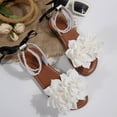 thumbnail image 6 of Wedge Sandals for Women Women's Fashionable Casual Summer Flower Decoration Pearl Bowknot Open-Toe Round Head Flat Sandals White 41, 6 of 9