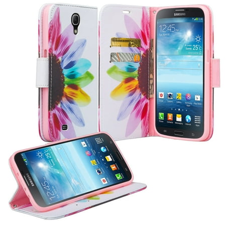 Galaxy Mega 6.3 Case, Wrist Strap Magnetic Fold[Kickstand] Pu Leather Wallet Case with ID & Credit Card Slots for Samsung Galaxy Mega 6.3 - Vivid