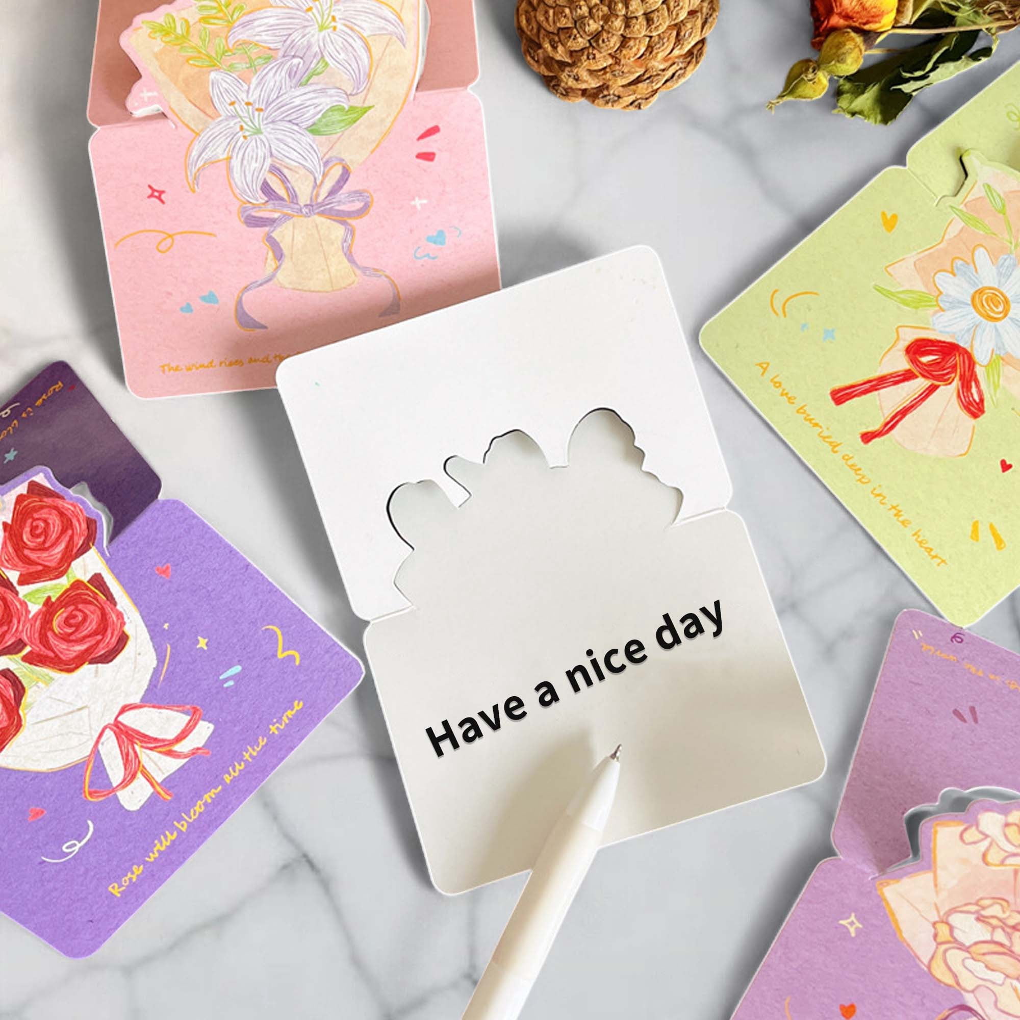 Unique Bargains 10 Pcs Floral Pattern Greeting Cards Blank Cards Beige Red