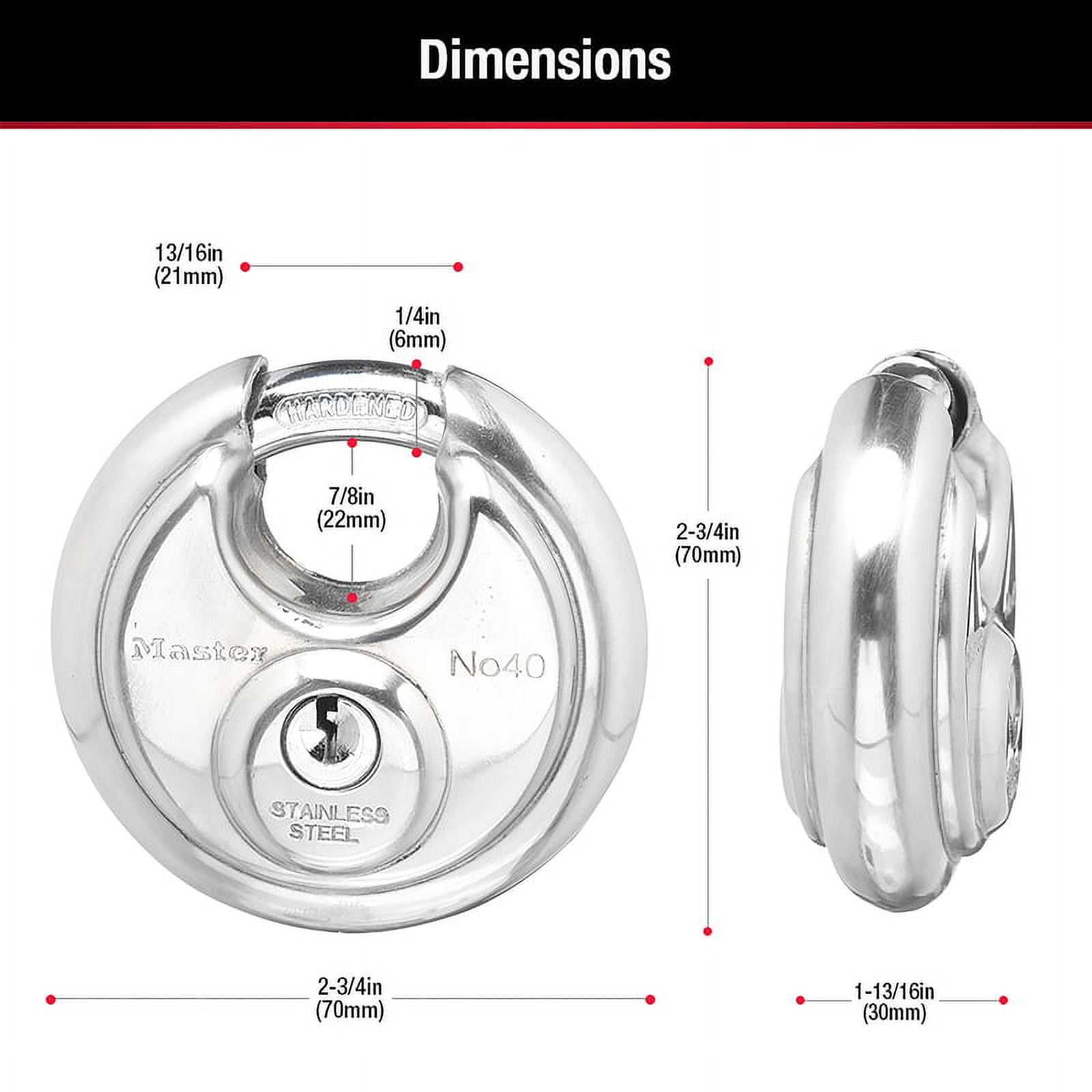 (2 pack) Master Lock 2-3/4in (70mm) Wide Stainless Steel Discus Padlock with Shrouded Shackle