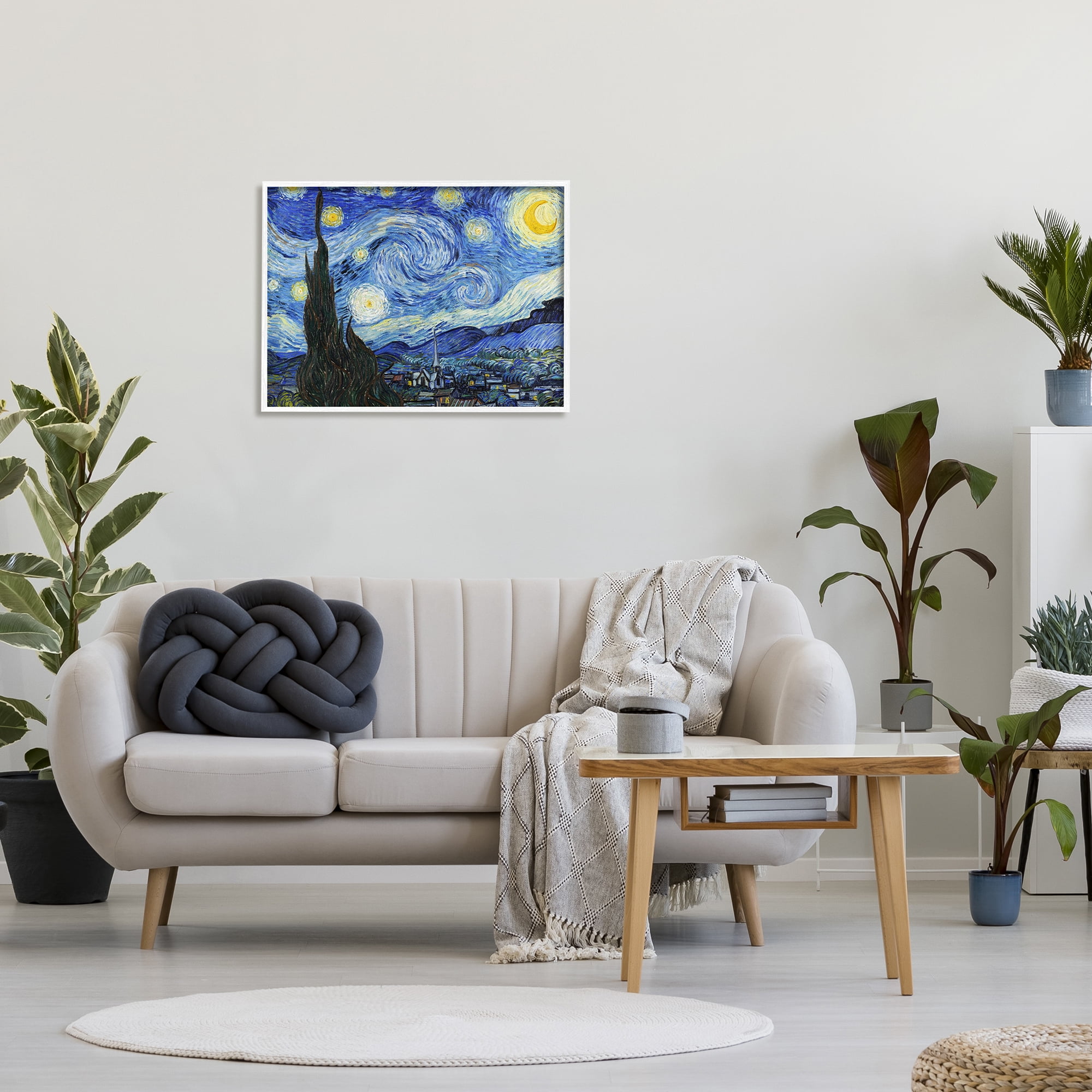 Stupell Industries Van Gogh Starry Night Post Impressionist Painting Framed Art Print Wall Art, 30x24, By Vincent Van Gogh