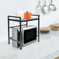 thumbnail image 2 of LELINTA Expandable Metal Microwave Oven Rack Shelf Kitchen Supplies Tableware Storage Carbon Stainless Steel Counter Rice Cooker Stand Contains 2 Tiers with 3 Hooks Black, 2 of 8
