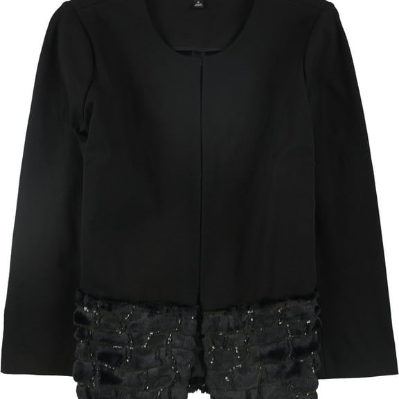 Alfani Womens Faux Fur Hem Jacket, Black, Large