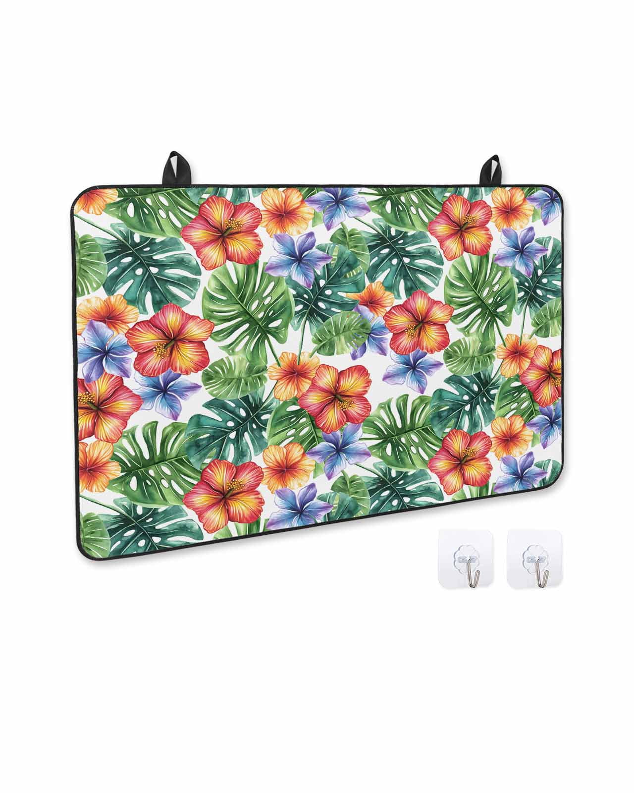 nqOlkjepod Large Induction Cooktop Protector Mat 36"x21", Tropical Botanical Stove Top Covers for Electric Stove, Summer Watercolor Leaves Floral Stove Burner Cover Mats, Glass Top Stove Cover