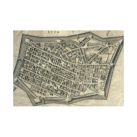 - Italy, Tuscany, Lucca, Map of Lucca, Cartography Print Wall Art