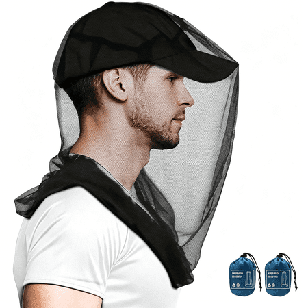 MISSMILE Mosquito Head Net for Insects 2 Pack Bug Net for Head Fly&Bug Protection | Ultra Large&Long Finest Holes for Camping Hiking Fishing Gardening Fits All Hats for Men