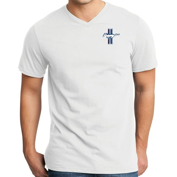 Mens Ford Mustang GT Legend Lives Crest (pocket print) V-neck Shirt - White, Extra Small