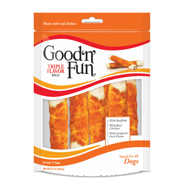 Good 'n' Fun Triple Flavor Rolls Dog Chews, 6 Treats