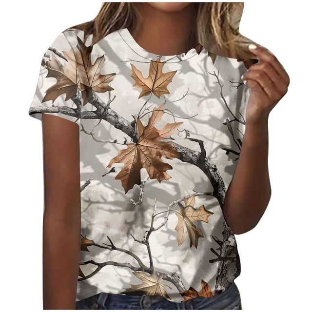 Tops Y Blusas de las Mujeres Estampadas Cuello Redondo Manga Corta, Poliéster Casual Top para Diario, Fiesta Y Todas las Estaciones