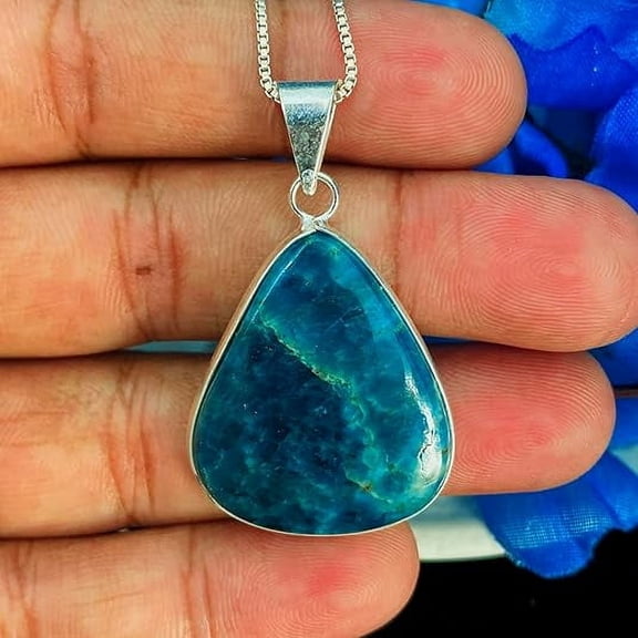 Natural Neon Apatite Pendant for Women, Neon Apatite Gemstone Pendant Necklace With Box Chain, Valentine's Day Gift For Wife