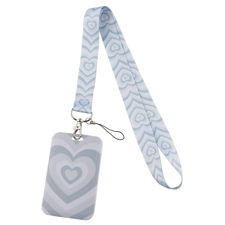 Cute Keychain Lanyard for Women Girls for ID Badges Aesthetic Blue Love  Heart ID Lanyard Holder for Keys Lovely School Preppy Students Lanyard 