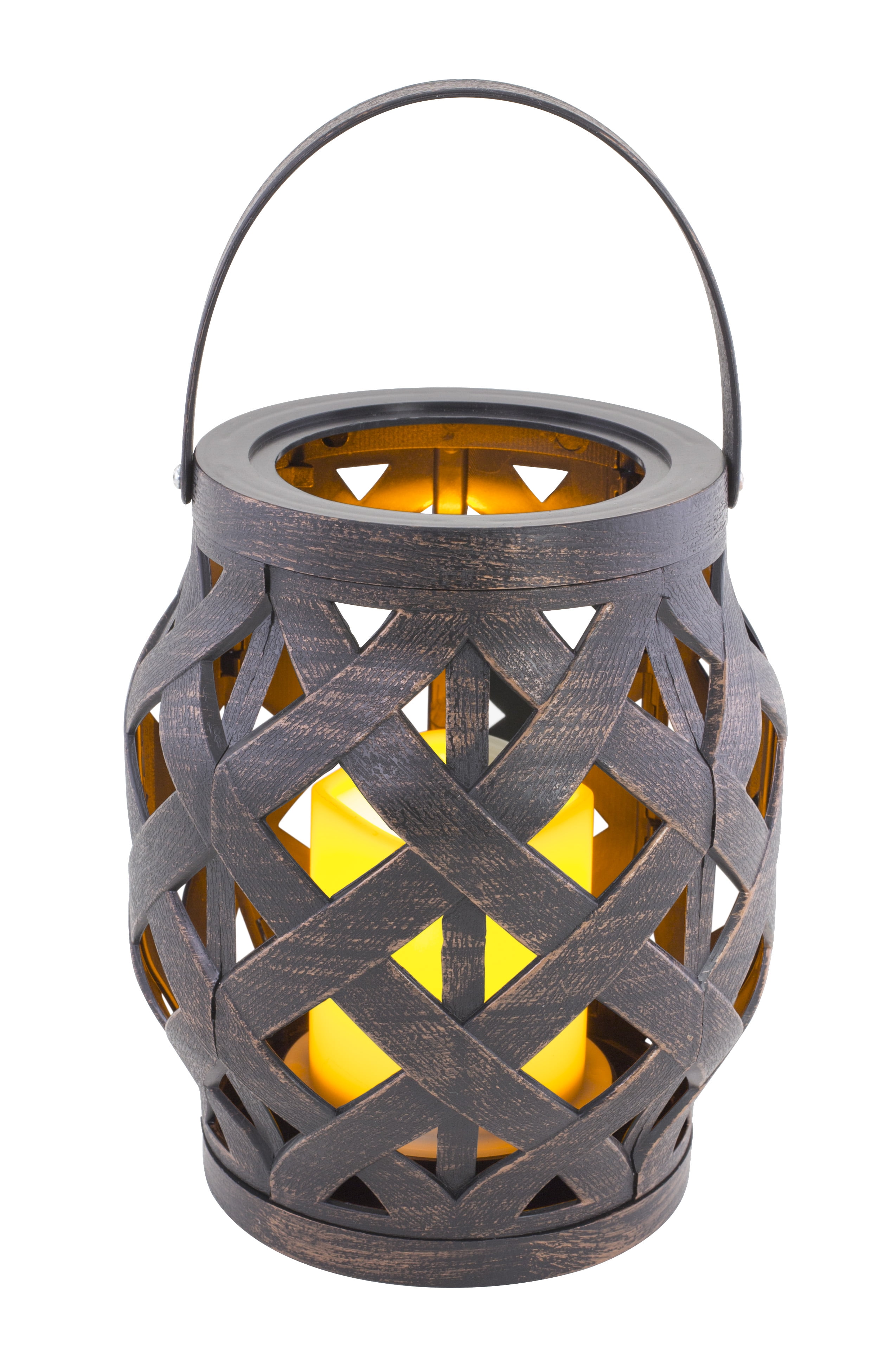 WOVEN LANTERN WITH CANDLE ROUND