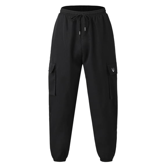 Vedolay Mens Pants Mens Cargo Pants Casual Drawstring Jogger Sports Trousers Streetwear Wide Leg Cargo Pants with Pockets,Black L