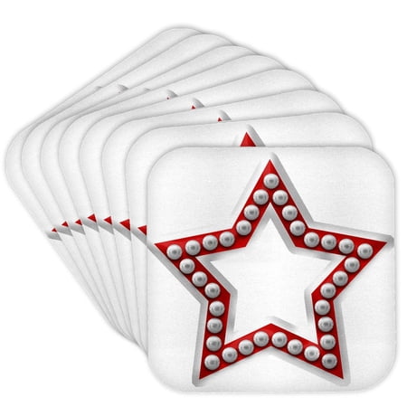 3drose Red and White Five Point Star with Lights Illustration Set of 8 Coasters - Cork