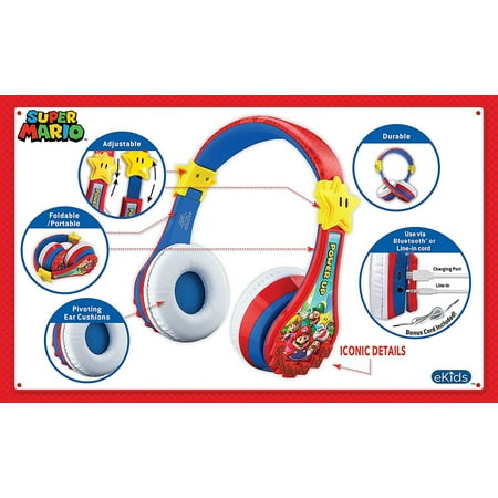 eKids - Super Mario Bluetooth Headphones - red