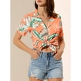 thumbnail image 6 of MODA NOVA Juniors Summer Beach Tropical Floral Button Down Hawaiian Shirts, 6 of 7