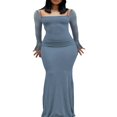 thumbnail image 1 of POINTERTECK Femmes Élégante Longue Robe Couleur Unie Décolleté Spaghetti Sangle Fusée Robe à Manches Longues Printemps Automne Robe de Soirée Sans Dos, 1 of 5