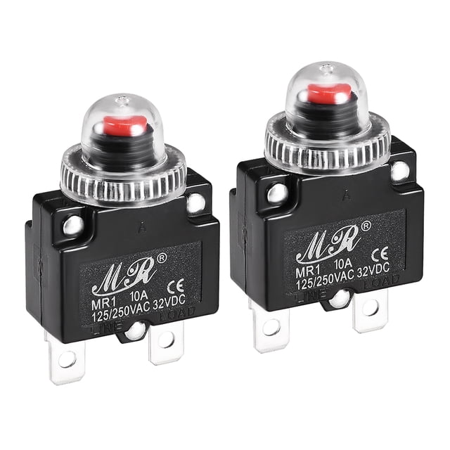 Interruptores térmicos Uxcell 10A con botón de reinicio, interruptor de protección contra sobrecarga con tapa impermeable 2 piezas