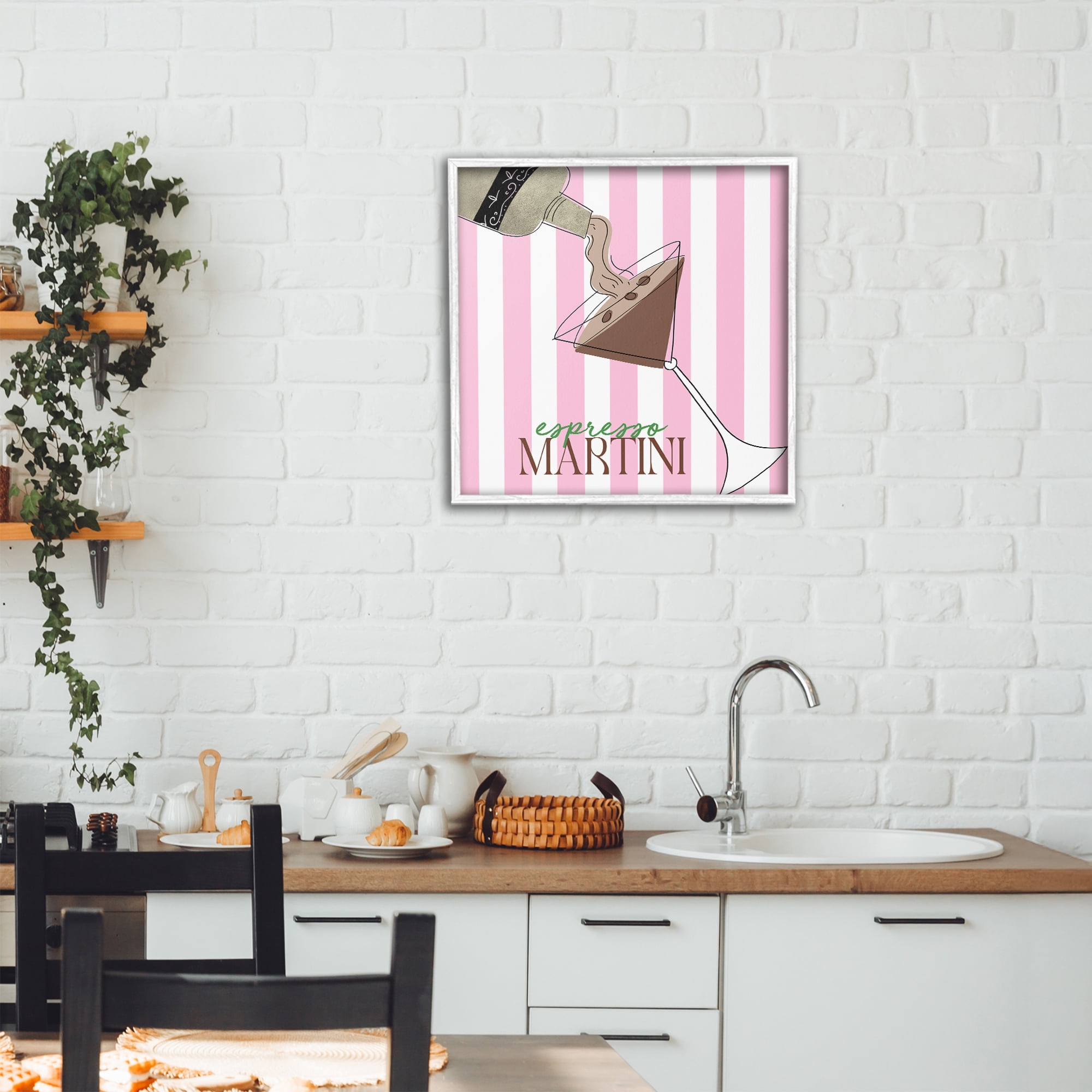 Stupell Industries Espresso Martini Pink Stripes White Framed Giclee Art, design by Deidre Mosher