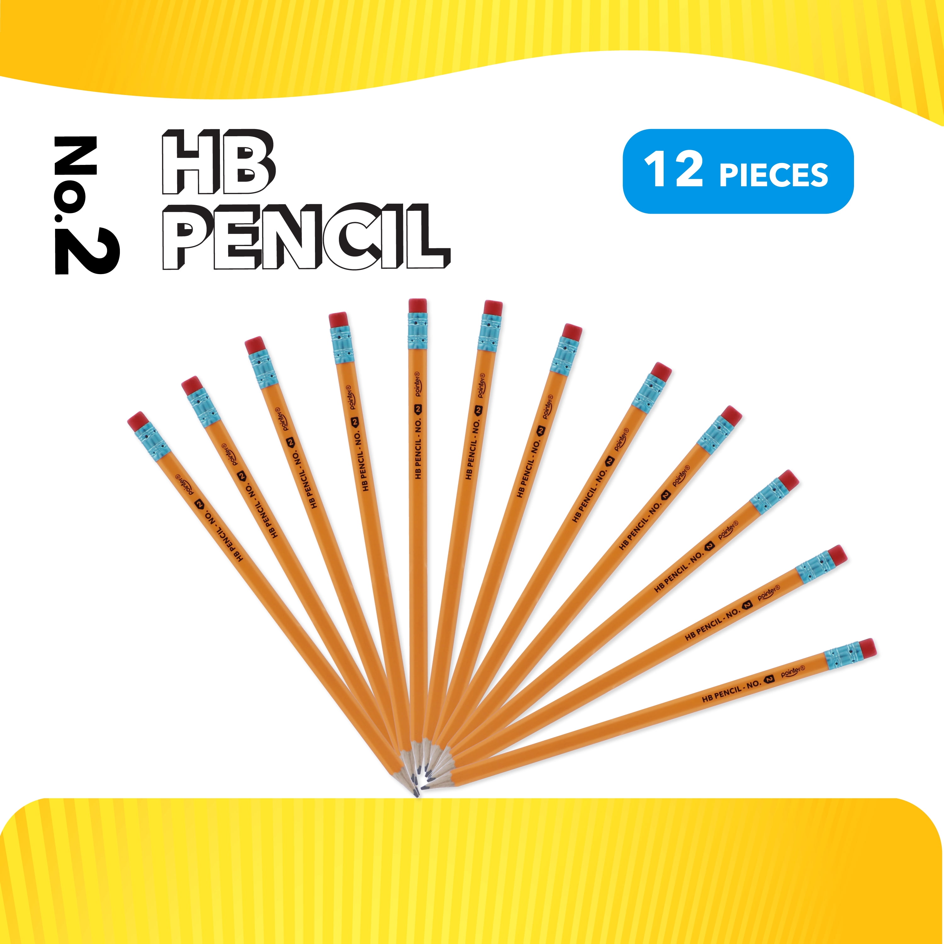 Pointer #2 HB Wooden Pencils, Yellow, 12 Pencils per Pack, 12 Packs (144 Total Pencils)