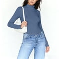 thumbnail image 4 of Yindaity Long Sleeve Womens Tops Women Long Sleeve Shirts Rib Knit Slim Fit Tops Basic Tee Fall Outfits Casual T-Shirt(Navy,XL), 4 of 4