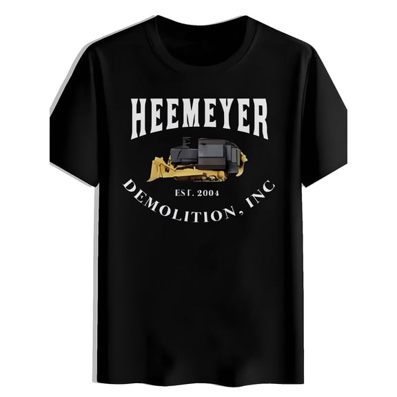 Men's Heavy Equipment Theme T-Shirt - Bulldozer & HEEMEYER Logo Print ( 2004) - Black Casual Round Neck Summer Workwear Style - Breathable for Demolition Crews, Sites & Apparel