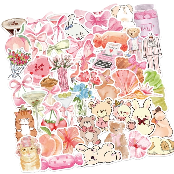 50Counts Cartoon PVC Sticker Water Resistant Aesthetic Sticker for Scrapbook Notebook Water Bottle Phone Case Skateboard