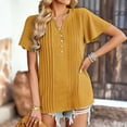 thumbnail image 2 of Business Casual Tops for Women V Neck Plain Button T Shirts Blouses Ruched Short Sleeve Tunic Tops to Wear with Leggings, 2 of 7