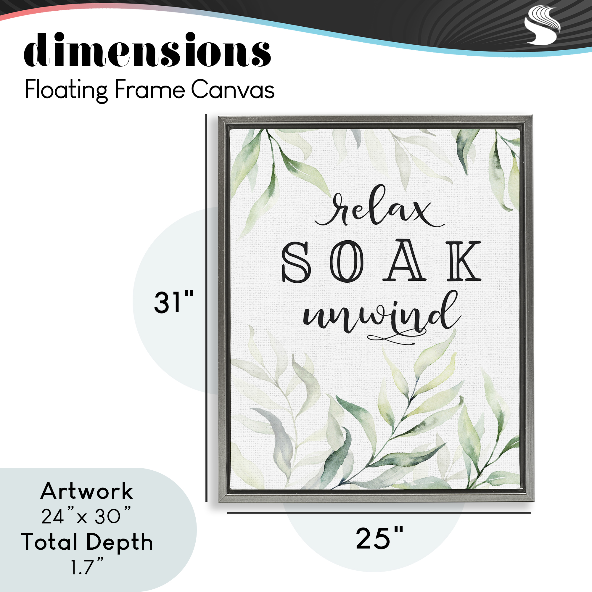 Soak & Unwind with Leaves Gray Framed Floater Canvas Wall Art, design by Lettered and Lined