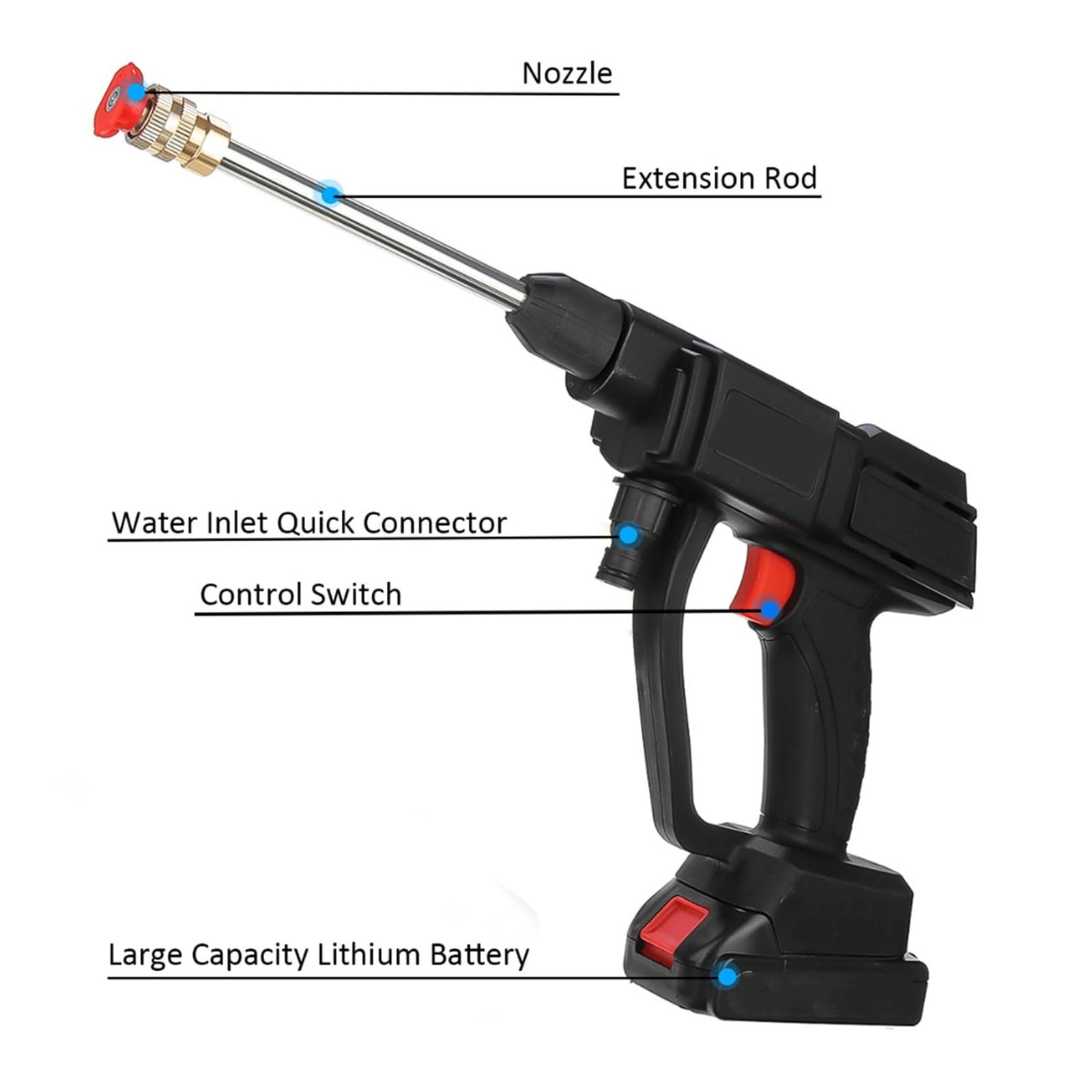 Cordless High Pressure Washer, Cordless Portable High Pressure Spray Water Gun, Battery Operated Pressure Washer, Short Handle Pressure Washer Gun For Home Use With Hose And Spray Gun