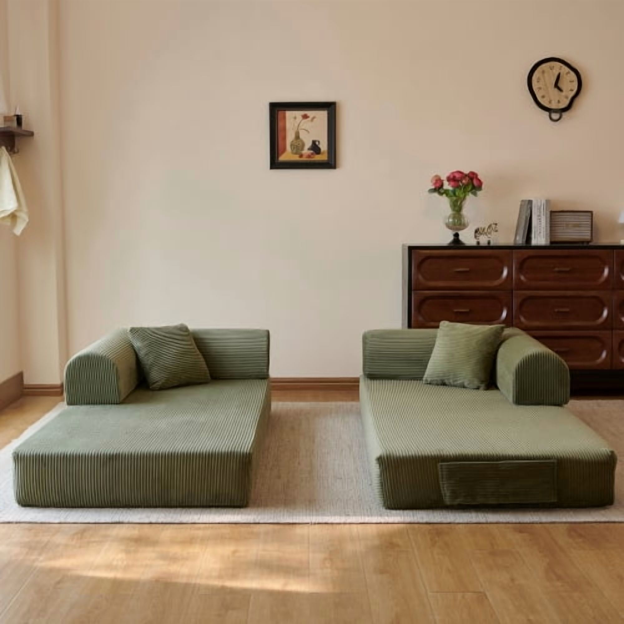 78.8" Convertible Sofa Bed, Convertible Boneless Modular Sectional Futon Loveseat, Sleeper Couch for Living Room Bedroom, No Assembly Required, Green