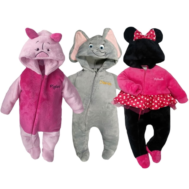 Kit 3 Mamelucos con Gorro Bordado Disney Piglet, Dumbo, Minnie Fiusha Disney KitB310
