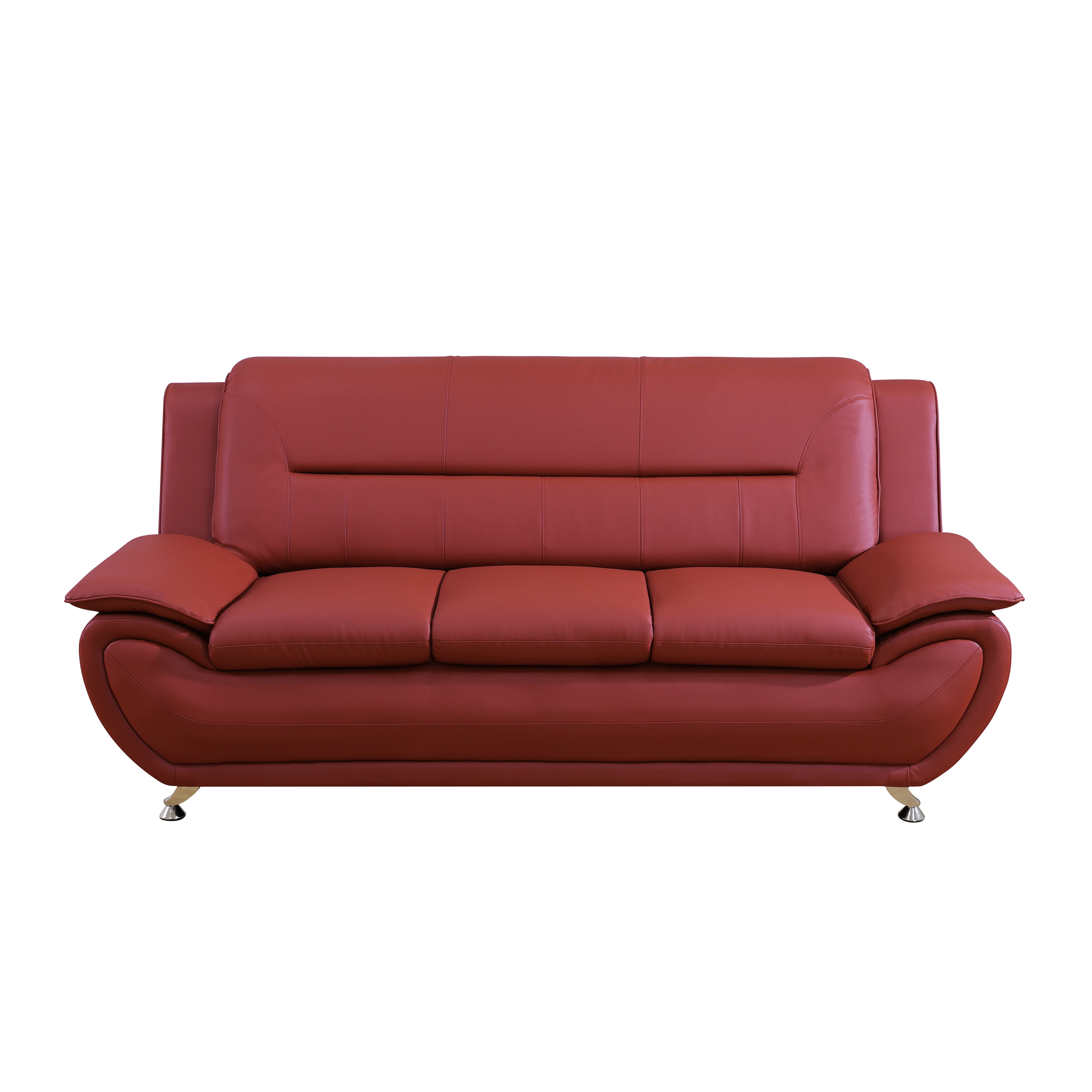 Leather Sofa Chair, Modern Accent Chair Comfy Sofa Couch Curved Armchair for Living Room, Bedroom, Red