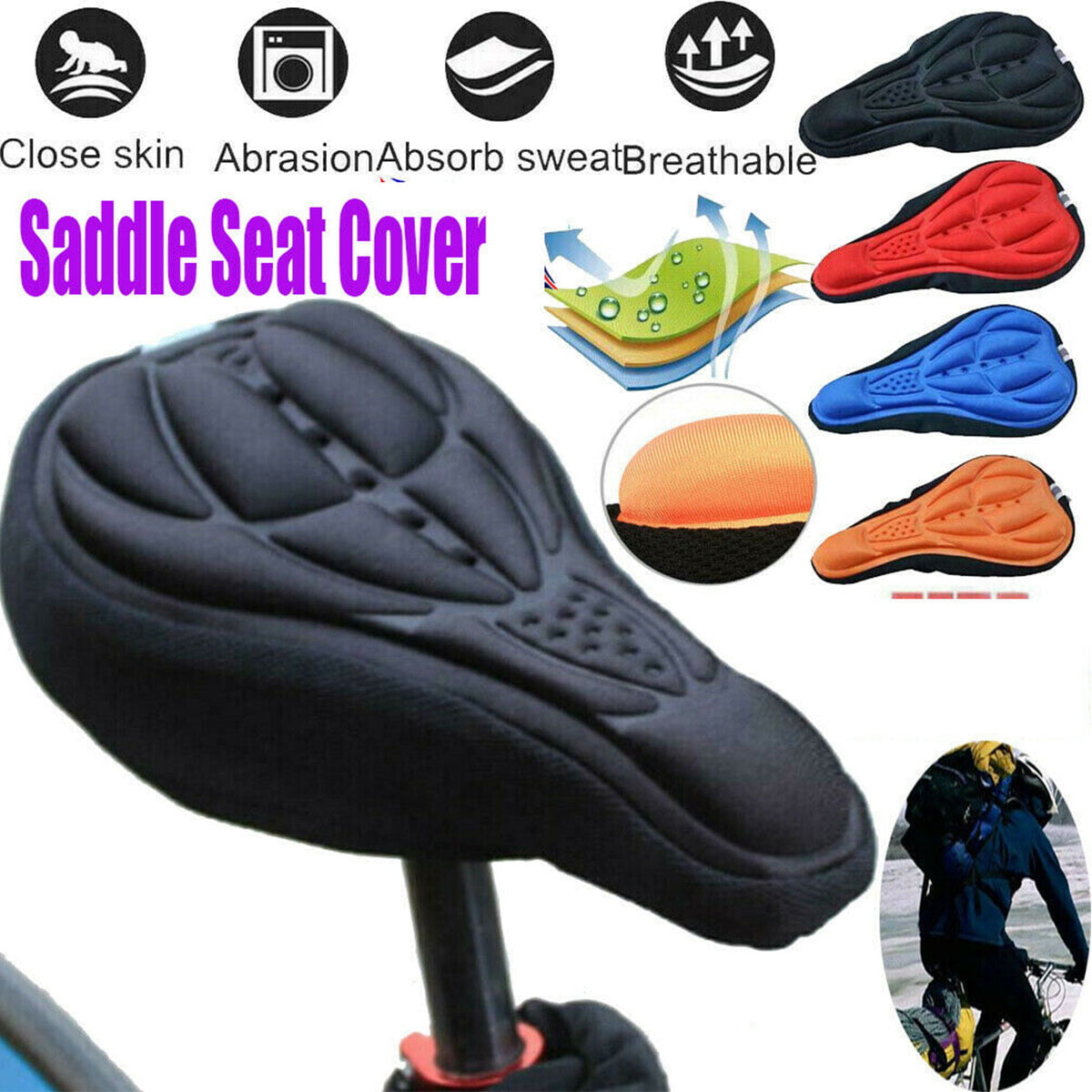 Premium Quality Bicycle Saddle Pad with Soft Gel for Women and Men Great for Indoor Cycling Class and Stationary Bikes 11 inches x 7 inches Most Comfortable Exercise Bike Seat Cushion Cover -