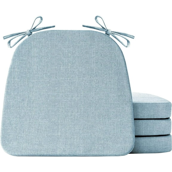 Chair Cushions for Dining Chairs Set of 4, Non Slip Kitchen Chair Pads, 17" x 16" x 2", Indoor Dining Chair Cushions with Ties, D-Shaped Seat Cushions for Kitchen Chairs, Light Blue