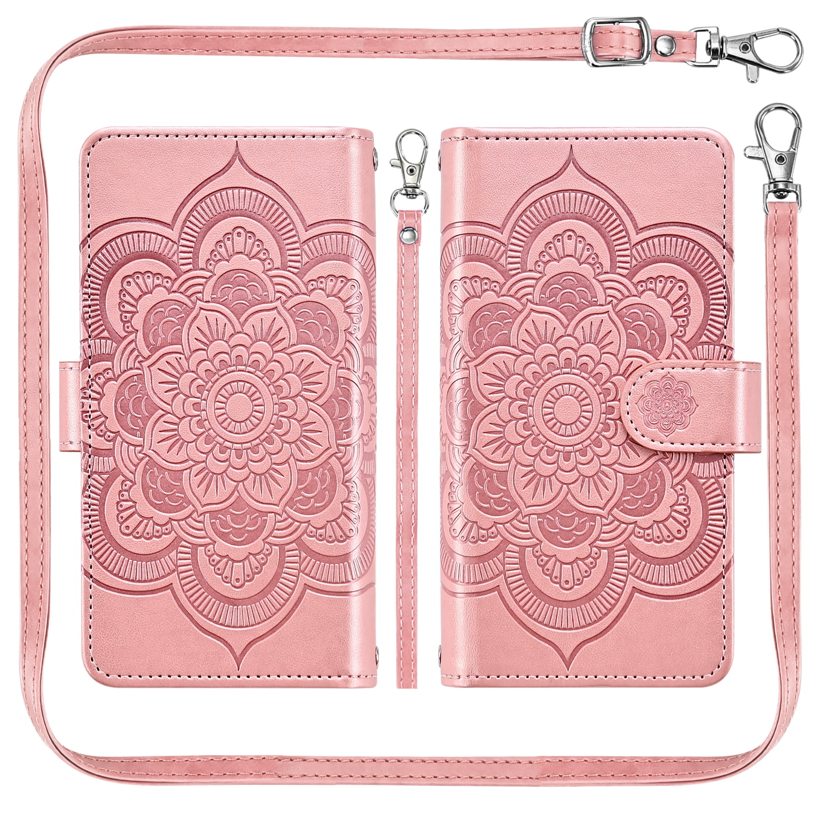 Asuwish Phone Case for Motorola Moto G Stylus 5G 2024 Zipper Wallet Magnetic Detachable Cell Cover with Tempered Glass Screen Protector Crossbody Strap Flower Card Holder Slot G5 Women Girls Pink