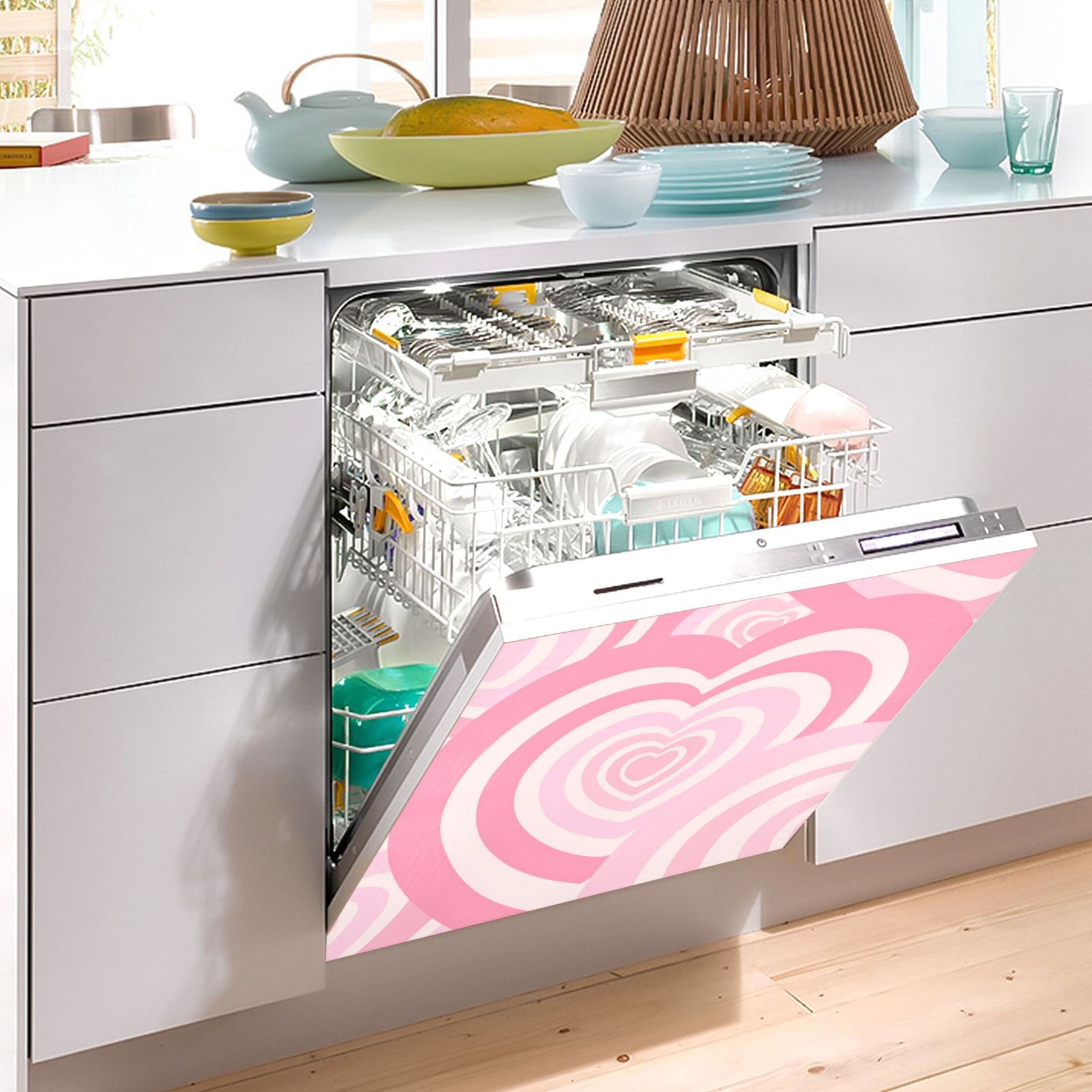 IAUYY Magnetic decorative sticker - 23x26 Inch PVC Refrigerator Decorative Cover, Removable DIY Art for Kitchen Appliances Delicate Pastel-colored Heart