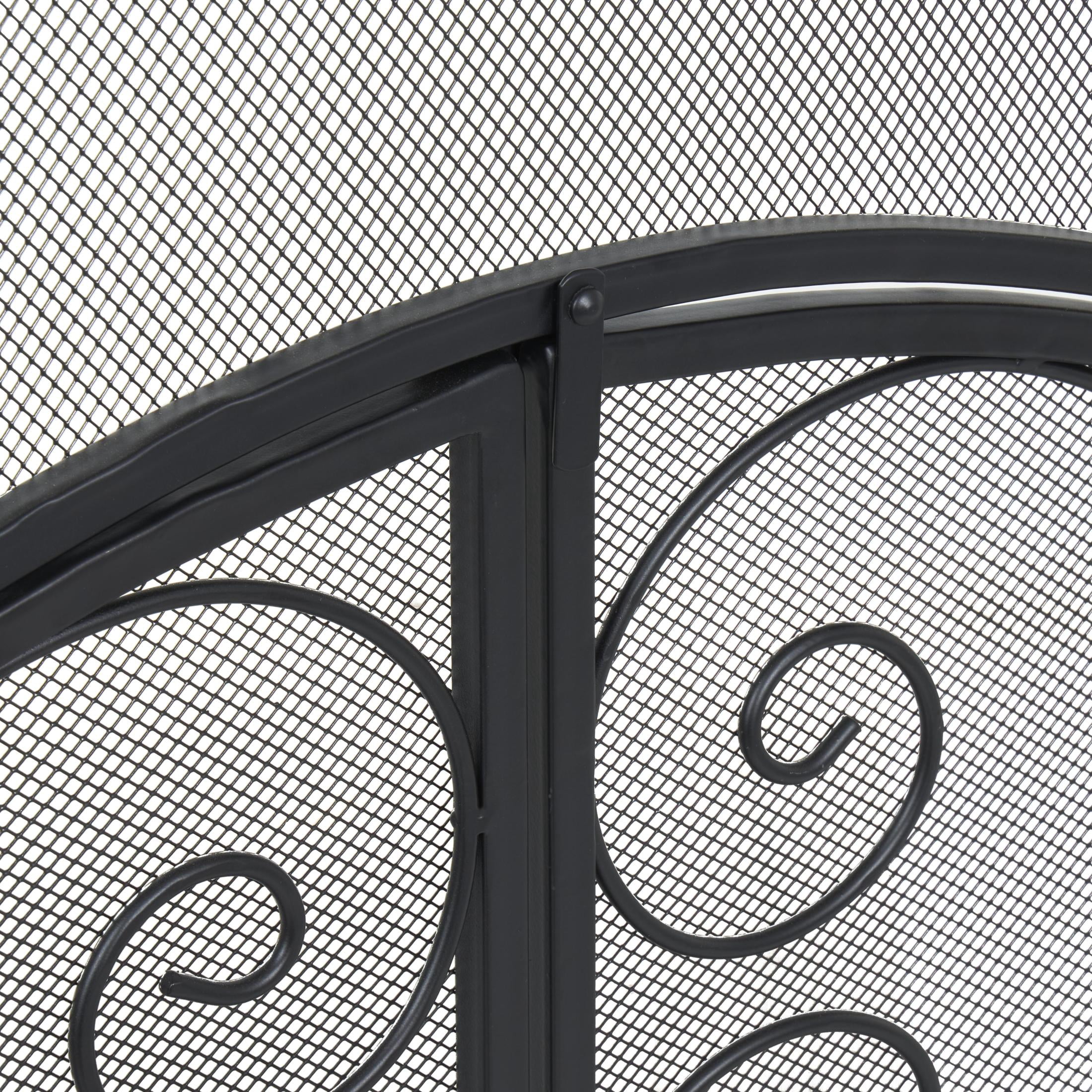 DecMode 41" x 30" Black Metal Arched 1 Panel 2 Door Scroll Fireplace Screen with Mesh Backing, 1-Piece