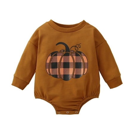 

LBECLEY Easter Outfit Boys Toddler Baby Boys Girls Pumpkins Prints Long Sleeves Soft Fleece Sweatershirt Romper Christmas Romper for Boys Brown 90