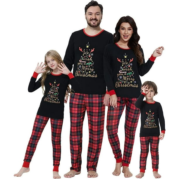 Matching Family Christmas Pajamas Set Xmas Holiday PJs for Women Men Kids Letter Printed Loungewear Sleepwear